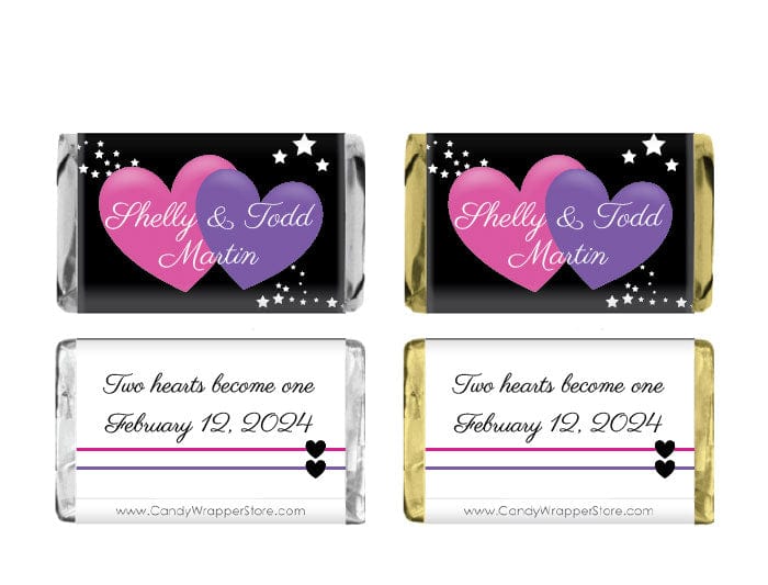 MINIWA267DBR - Double Hearts Miniature Wedding Candy Bar Wrapper Double Hearts Miniature Wedding Candy Bar Wrapper Miniature Size Wrapper WA267