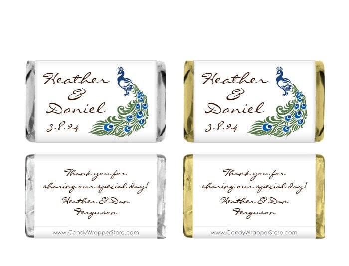 MINIWA270 - Miniature Wedding Peacock Candy Bar Wrappers Miniature Wedding Peacock Candy Bar Wrappers Miniature Size Wrapper WA270