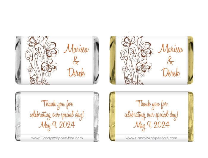 MINIWA276 - Miniature Whimsy Flowers Wedding Candy Bar Wrapper Miniature Whimsy Flowers Wedding Candy Bar Wrapper Miniature Size Wrapper WA276
