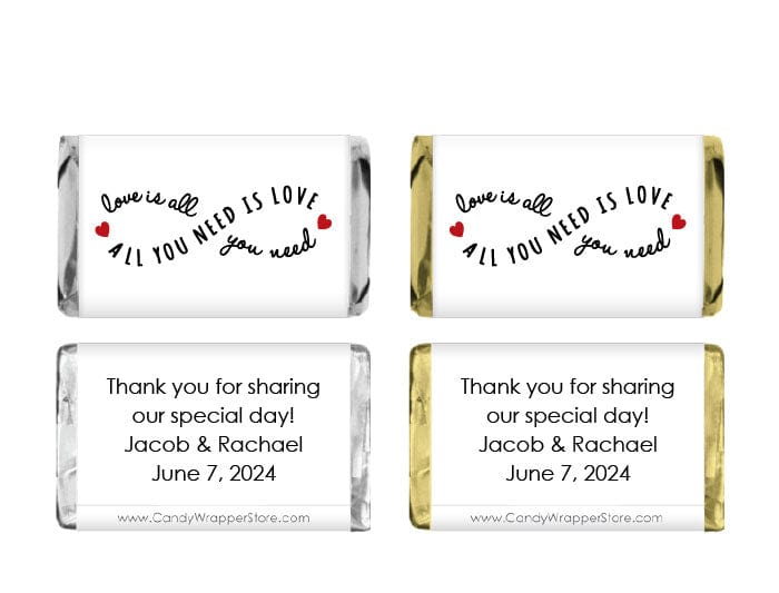 MINIWA282 - Miniature Infinity Love Is All You Need Wedding Candy Wrapper Miniature Infinity Love Is All You Need Wedding Candy Wrapper Miniature Size Wrapper WA282