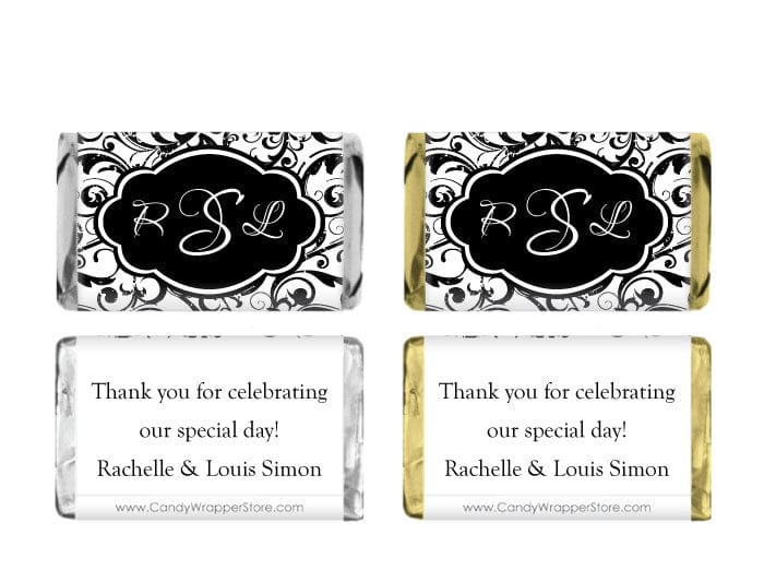 MINIWA285 - Miniature Monogram Grunge Scroll Wedding Candy Bar Wrapper Miniature Monogram Grunge Scroll Wedding Candy Bar Wrapper Miniature Size Wrapper WA285