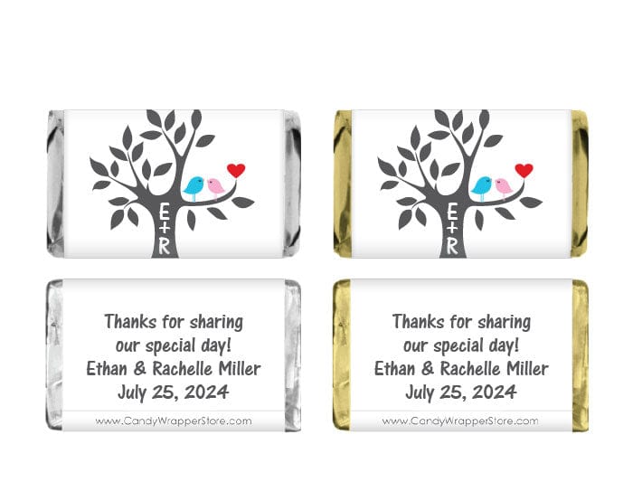 MINIWA287 - Love Birds Wedding Miniature Candy Bar Wrapper Love Birds Wedding Miniature Candy Bar Wrapper Miniature Size Wrapper WA287