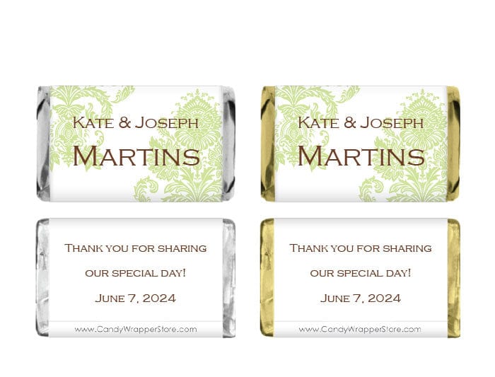 MINIWA290 - Miniature Damask Finial Wedding Candy Bar Wrapper Miniature Damask Finial Wedding Candy Bar Wrapper Miniature Size Wrapper WA290