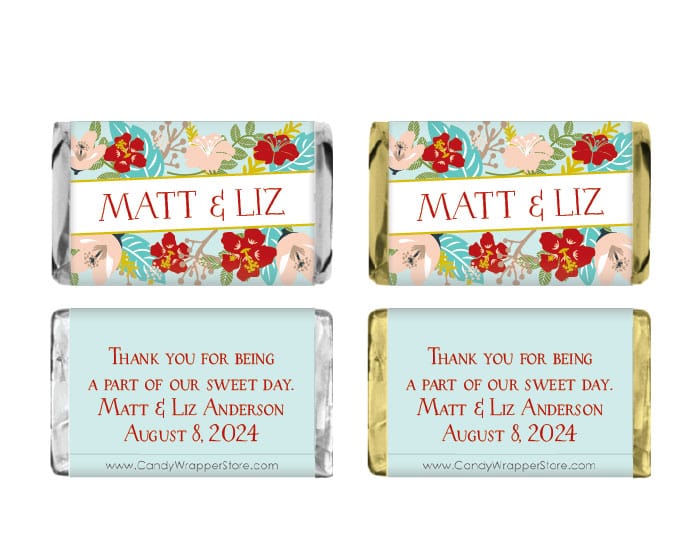 MINIWA301 - Miniature Tropical Flower Bouquet Wedding Candy Bar Wrapper Miniature Tropical Flower Bouquet Wedding Candy Bar Wrapper Miniature Size Wrapper WA301
