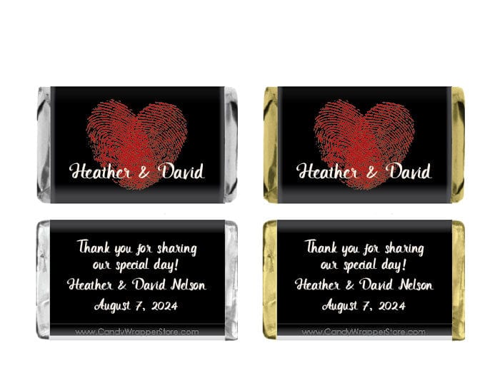MINIWA315 - Miniature Fingerprints Heart Wedding Candy Wrapper Miniature Fingerprints Heart Wedding Candy Wrapper Miniature Size Wrapper WA315