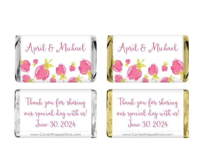 MINIWA333 - Miniature Watercolor Rosebuds Wedding Candy Bar Wrapper Miniature Watercolor Rosebuds Wedding Candy Bar Wrapper Miniature Size Wrapper WA333