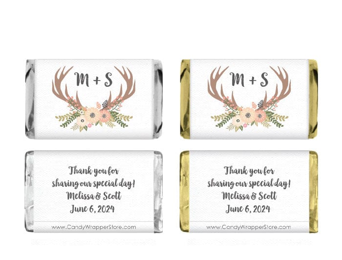 MINIWA351 - Miniature Wedding Antlers and Initials Candy Bar Wrapper Miniature Wedding Antlers and Initials Candy Bar Wrapper Miniature Size Wrapper WA351