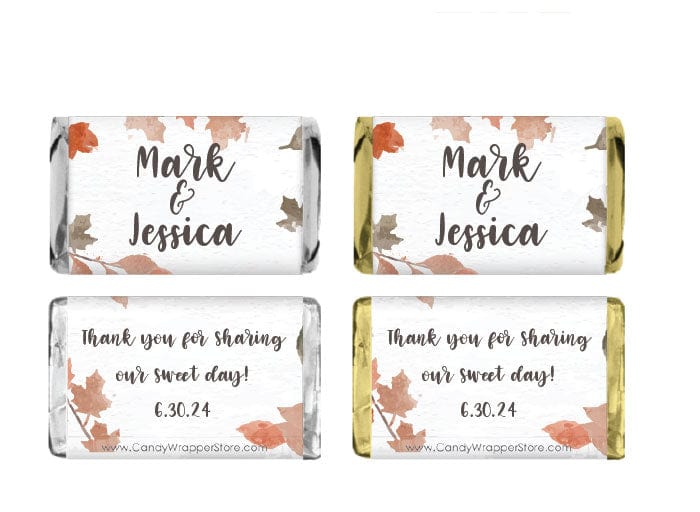 MINIWA364 - Miniature Fall Scattered Watercolor Leaves Wedding Candy Bar Favor Miniature Fall Scattered Watercolor Leaves Wedding Candy Bar Favor Miniature Size Wrapper WA364