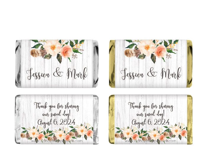 MINIWA374 - Miniature Rustic Woodgrain Floral Wedding Candy Bar Wrapper Miniature Rustic Woodgrain Floral Wedding Candy Bar Wrapper Miniature Size Wrapper WA374