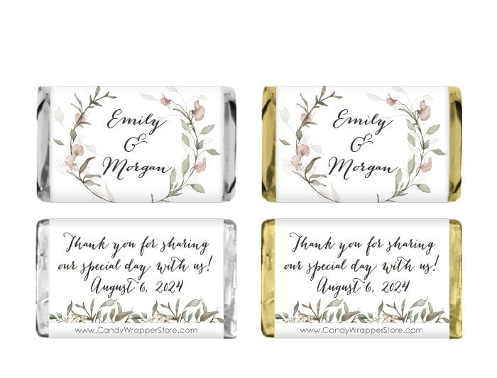 MINIWA376 - Miniature Romantic Wreath Wedding Candy Bar Wrapper Miniature Romantic Wreath Wedding Candy Bar Wrapper Miniature Size Wrapper WA376