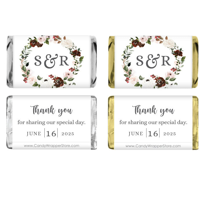MINIWA473 - Miniature Rustic Wreath Wedding Candy Bar Wrapper Miniature Wedding White Roses Candy Bar Wrapper Miniature Size Wrapper WA473