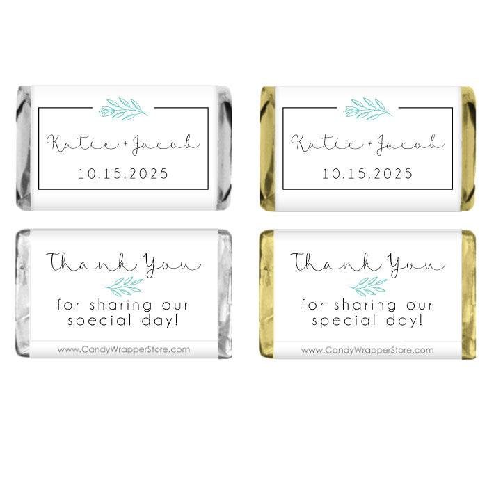 MINIWA475 - Miniature Simple Hand Drawn Floral Accent Wedding Candy Bar Wrapper Miniature Simple Hand Drawn Floral Accent Wedding Candy Bar Wrapper Miniature Size Wrapper WA475