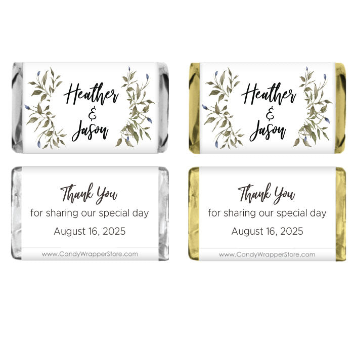 MINIWA478 - Miniature Green Foliage Wedding Candy Bar Wrapper Miniature Green Foliage Wedding Candy Bar Wrapper Miniature Size Wrappers WA478