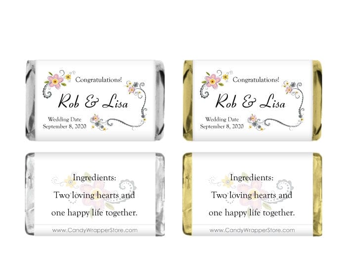 MINIWS101 - Miniature Floral Border Bridal Shower Candy Wrapper Miniature Bridal Shower Candy Bar Wrappers WS101