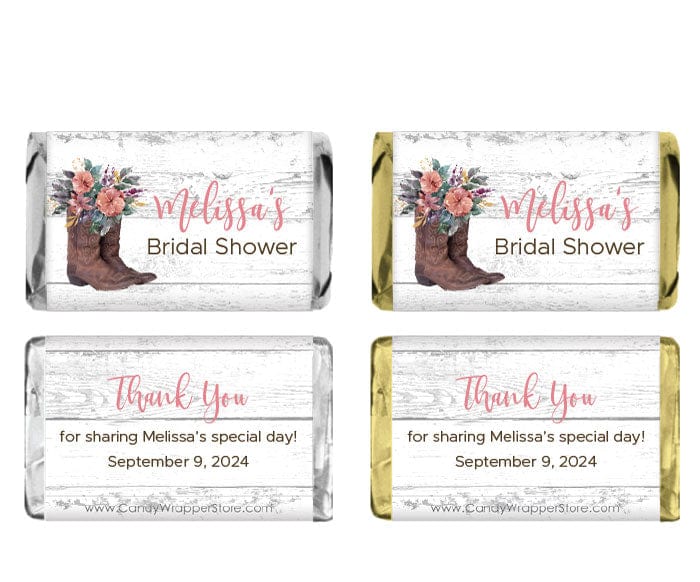 MINIWS346 - Miniature Floral Boots Bridal Shower Candy Bar Wrapper Miniature Floral Boots Bridal Shower Candy Bar Wrapper Candy Wrappers WS346