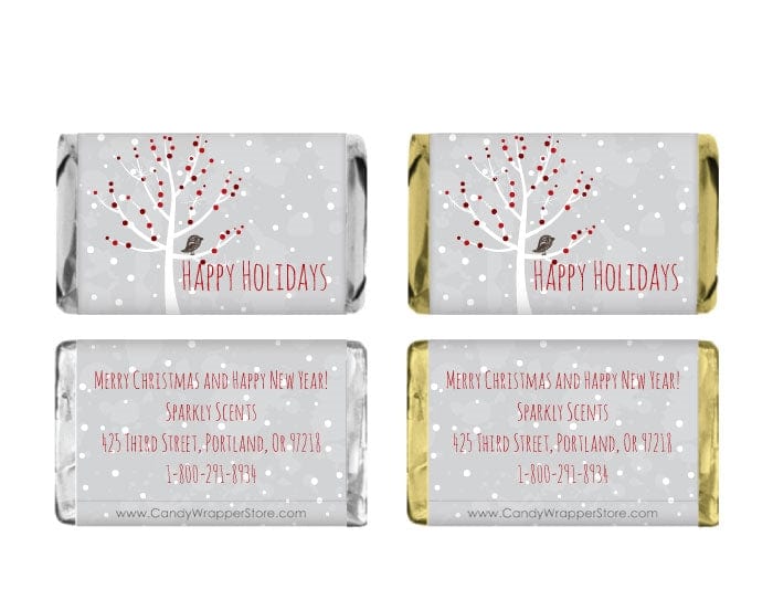 MINIXMAS202 - Red Berries on a White Tree Christmas Miniature Wrappers Red Berries on a White Tree Christmas Miniature Wrappers XMAS202