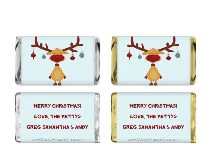MINIXMAS216 - Miniature Reindeer with Ornaments Candy Bar Wrappers Miniature Reindeer with Ornaments Candy Bar Wrappers XMAS216