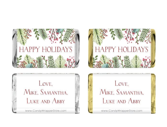 MINIXMAS252 - Happy Holidays Foliage Miniature Candy Wrapper Happy Holidays Foliage Miniature Candy Wrapper XMAS252