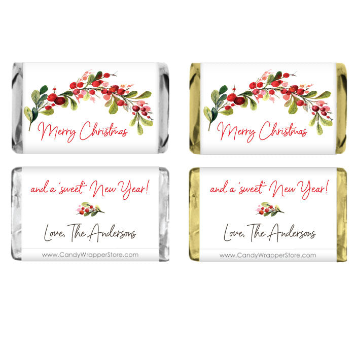 MINIXMAS259 - Red Holly Bough Christmas Miniature Candy Wrapper Red Holly Bough Christmas Miniature Candy Wrapper XMAS259