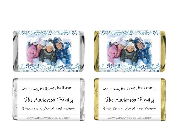 MINIXMAS401 - Photo Christmas Miniature Candy Bar Wrappers Photo Christmas Snowflake Border Miniature Candy Bar Wrappers XMAS401
