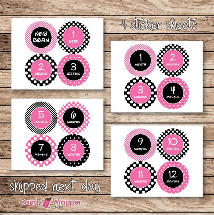 Candy Wrapper Store - Minnie Mouse Pink Dots Monthly Milestone Stickers candy-wrapper-store-minnie-mouse-pink-dots-monthly-milestone-stickers