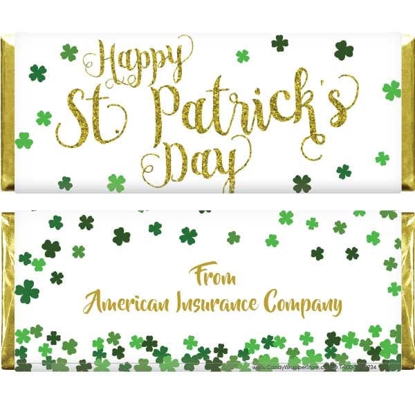 PAT205 - Falling Clovers and Gold Glitter St Patricks Day Candy Bar Wrapper Falling Clovers and Gold Glitter St Patricks Day Candy Bar Wrapper Candy Wrapper Store