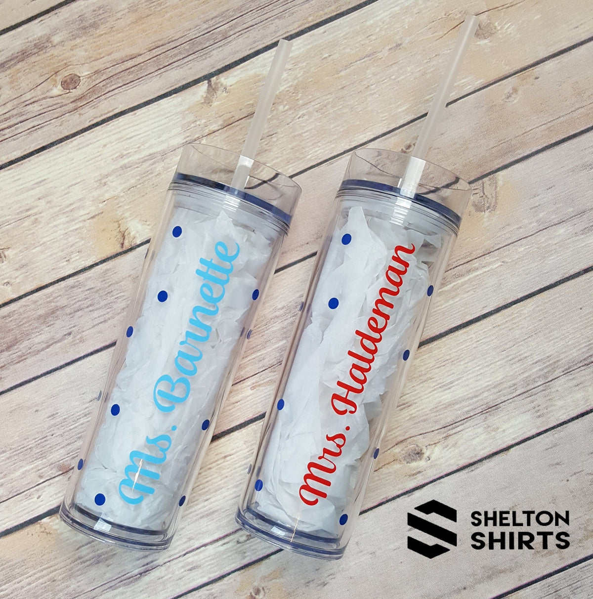 Personalized Teacher's Script Name and Dots Acrylic Clear Tumbler with Straw and Free Personalization - Teacher Appreciation Gift Mugs Candy Wrapper Store