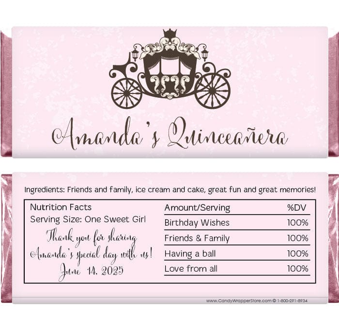 QUIN208 - Quinceanera Princess Carriage Candy Bar Wrappers Quinceanera Princess Carriage Candy Bar Wrappers Party Favors Candy Wrapper Store
