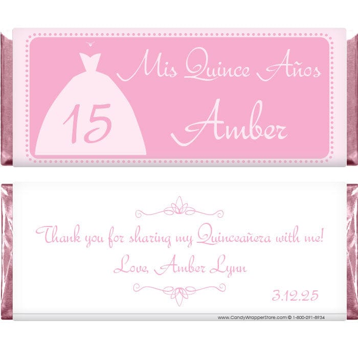 QUIN209PINK - Quinceanera Princess Dress Candy Bar Wrappers Quinceanera Princess Dress Candy Bar Wrappers Candy Wrapper Store