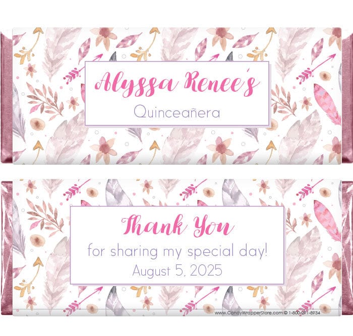QUIN212 - Boho Feathers and Arrows Quinceanera Candy Bar Wrappers Boho Feathers and Arrows Quinceanera Candy Bar Wrappers Party Favors Candy Wrapper Store