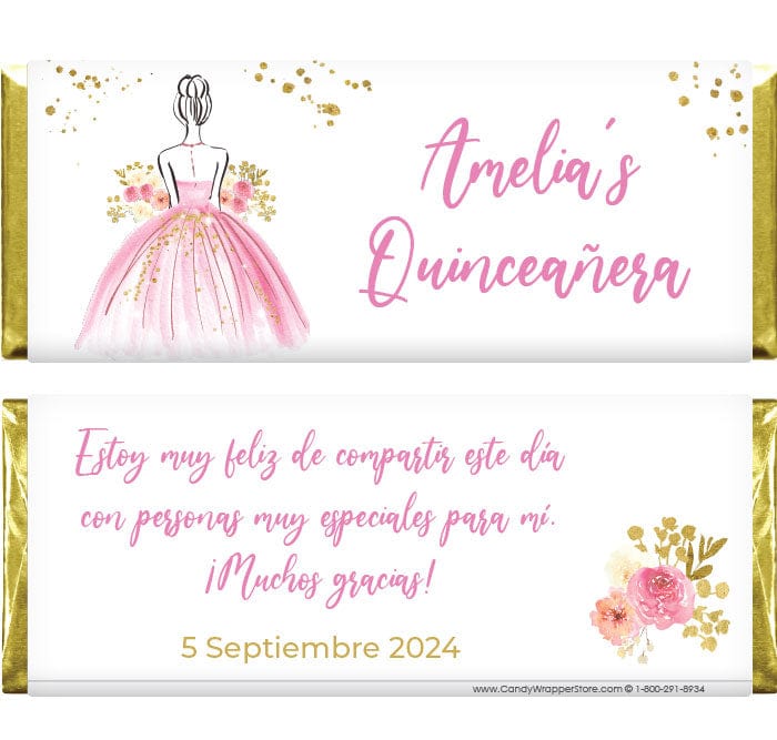 QUIN214 - Quinceanera Watercolor Dress Candy Bar Wrappers Quinceanera Watercolor Dress Candy Bar Wrappers Party Favors QUIN214