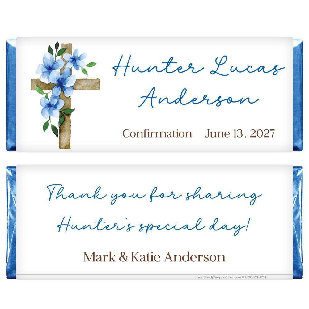 REL217BLUE - Blue Scribble Cross Wrapper Blue Scribble Cross Religious 1.55 oz Hersheys Candy Bar Wrappers Candy Wrapper Store