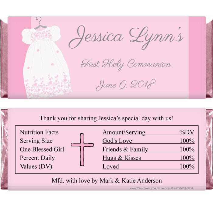 REL223 - White Dress Religious Event Wrapper Christening, Baptism or Communion Dress Religious 1.55 oz Hersheys Candy Bar Wrappers Candy Wrapper Store
