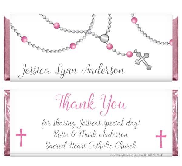 REL230p - Pink Rosary Beads Religious Candy Bar Wrapper Pink Rosary Beads Religious Candy Bar Wrapper Candy Wrapper Store