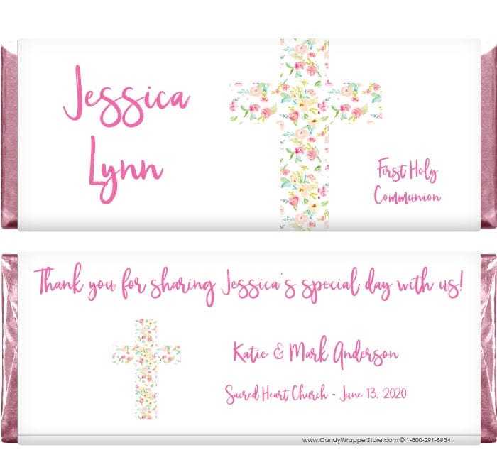 REL233 - Flowering Floral Cross Candy Bar Wrappers Flowering Floral Cross Candy Bar Wrappers Candy Wrapper Store