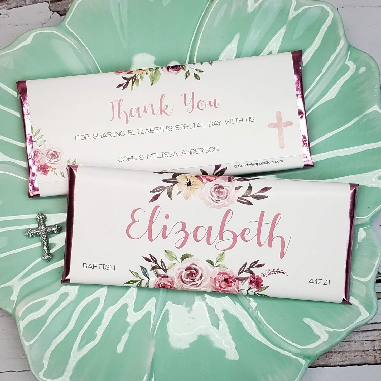 REL234 - Watercolor Floral Baptism Candy Bar Wrappers Watercolor Floral Baptism Candy Bar Wrappers Candy Wrapper Store