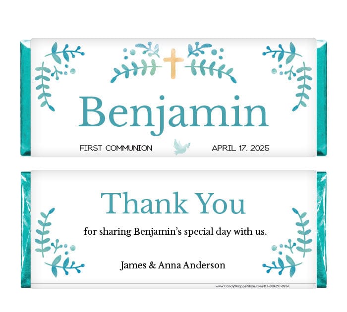 REL235 - Watercolor Vines with Cross Candy Bar Wrappers Watercolor Vines with Cross Candy Bar Wrappers REL235