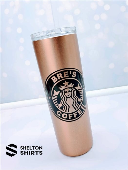 Rose Gold Tumbler with Matte Black Personalized Starbucks Logo Decal Rose Gold Tumbler with Matte Black Personalized Starbucks Logo Decal - 20 oz Double Wall Insulated Tumbler with sipper lid and straw Tumblers Candy Wrapper Store