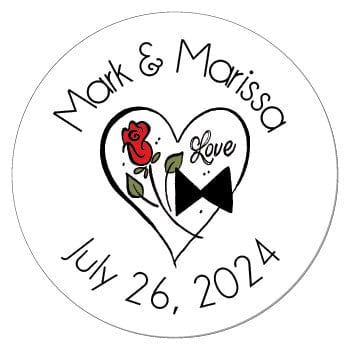 Rose, Heart and Bow Tie Stickers - SWA5 Rose, Heart and Bow Tie Wedding Stickers WA5