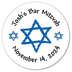 SBAR200 - Bar Mitzvah Triple Star Stickers Custom Bar Mitzvah Stickers featuring Triple Stars of David BAR200