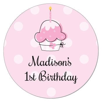 SBD5 - Pink Cupcake Birthday Stickers Pink Cupcake Birthday Stickers Party Favors BD322