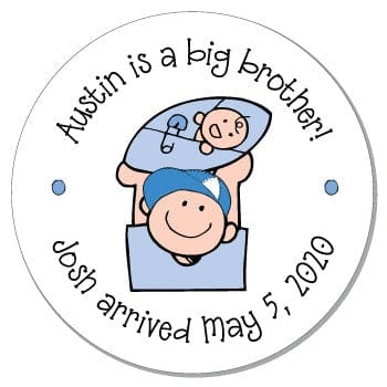 SBS20 - Big Brother with Baby Brother Sticker Big Brother with Baby Brother Sticker Birth Announcement Candy Wrapper Store