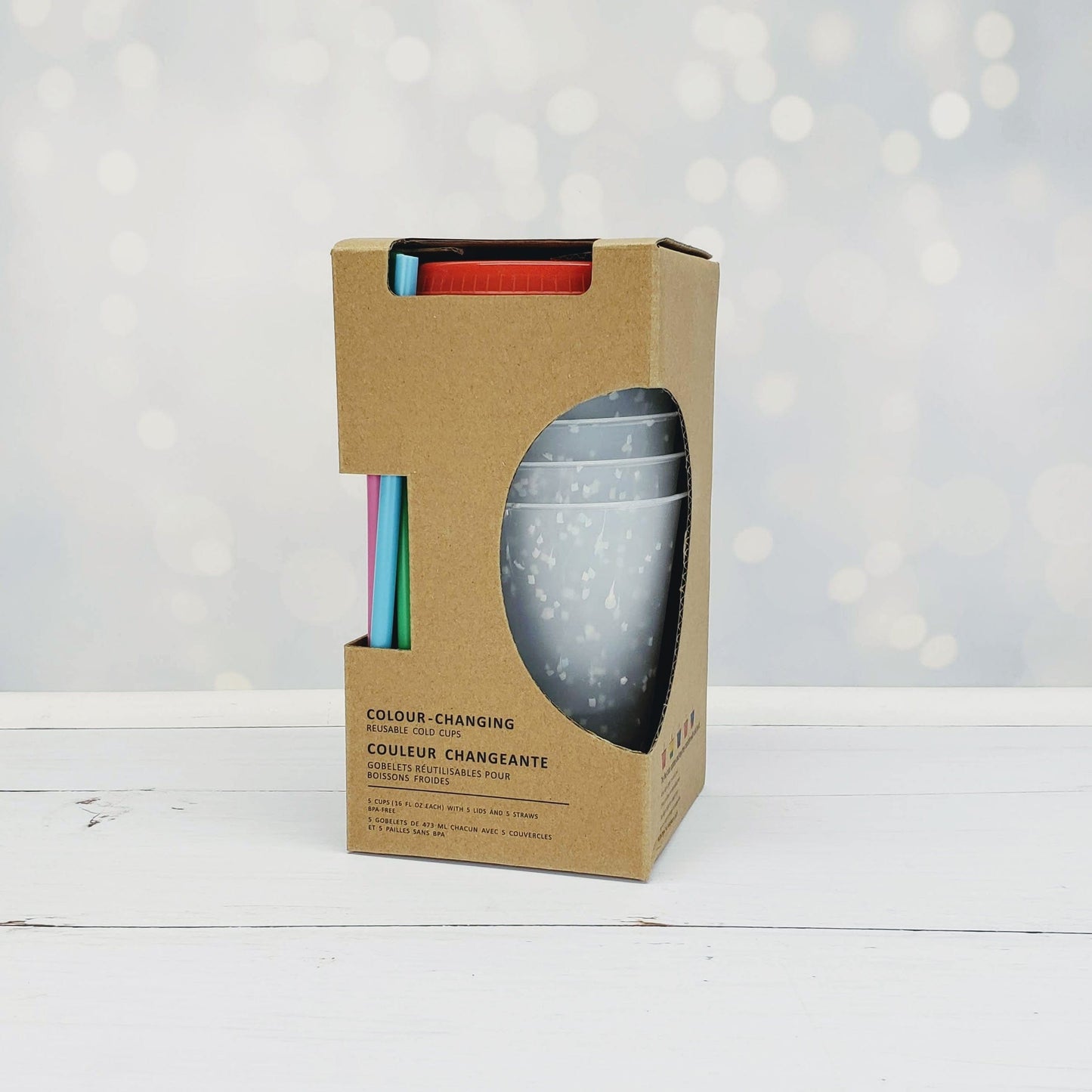 Set of 5 Confetti Color Changing Kids Cups with Colored Lids and Straws - 16oz Mini Cups Candy Wrapper Store