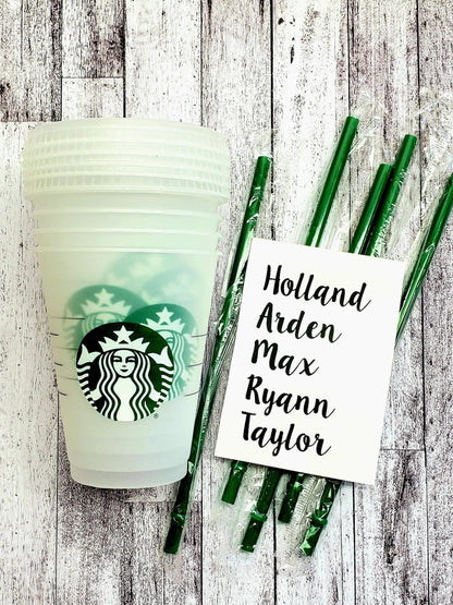 Set of 5 Mini Starbucks Kids Cups with Green Straws - 16oz Mini Cups Candy Wrapper Store