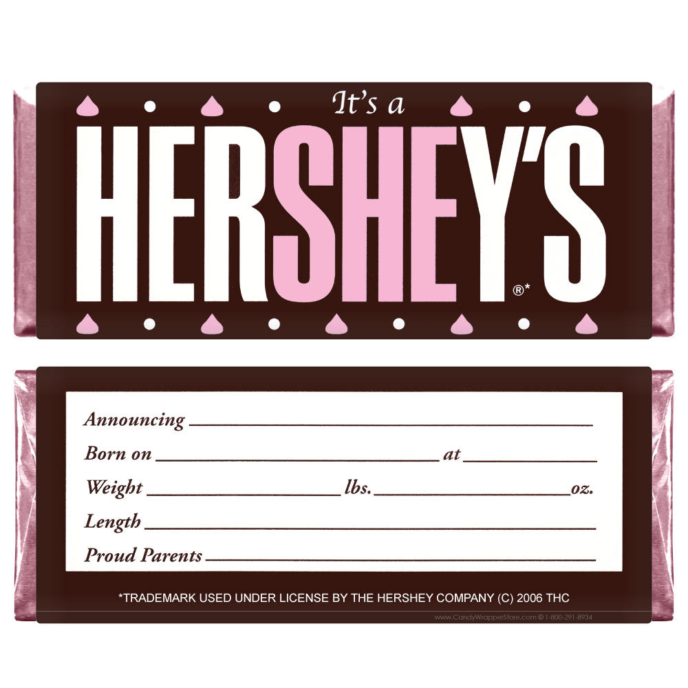 SheWraps - set of 36 - Baby Girl Hersheys Candy Bar Wrappers Baby Girl Hersheys Candy Bar Wrappers Birth Announcement shewraps hewraps