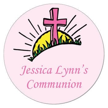 SREL207G - Rising Sun Pink Cross Religious Stickers Rising Sun Religious Stickers REL207