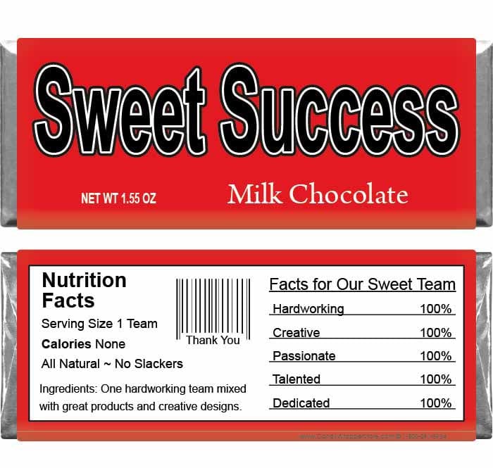 Sweet Success Business Candy Bar Business Candy Bar Wrapper 1.55 oz Candy Bars Candy Wrapper Store