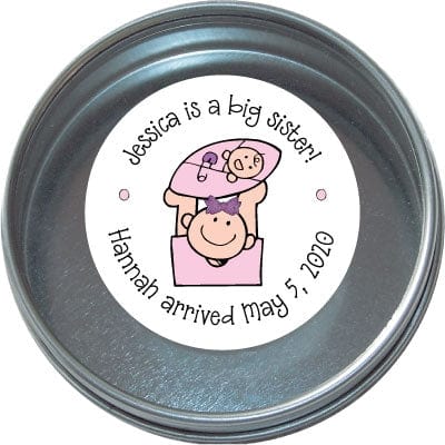 TBS18 - Tins - Set of 24 Big Sister Birth Announcement Tins Birth Announcement Candy Wrapper Store