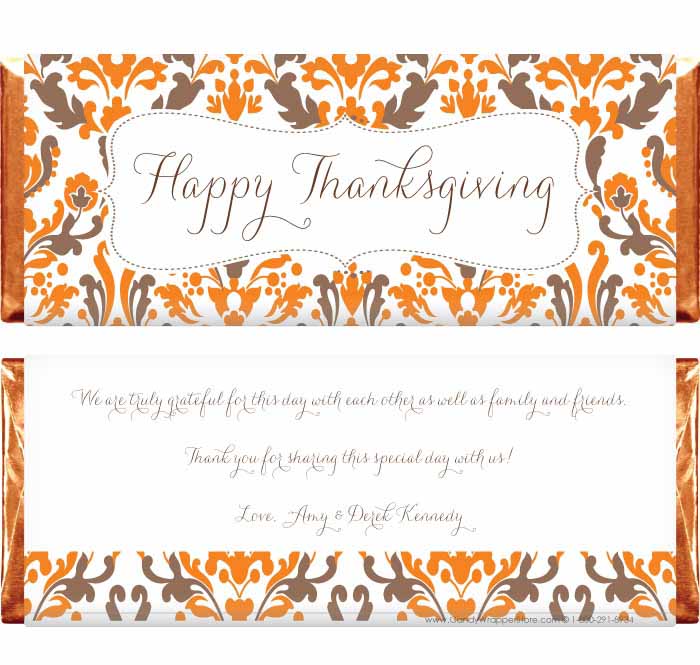 THANK208 - Thanksgiving Damask Regular Wrappers Thanksgiving Damask Regular Wrappers Candy Wrapper Store