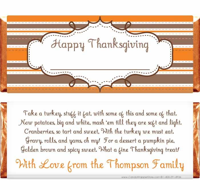 THANK209PC - Thanksgiving Placecard Regular Wrappers Thanksgiving Placecard Regular Wrappers Candy Wrapper Store